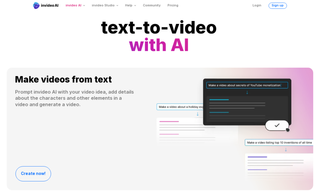 Invideo AI is one of the best AI tool for convert text to video