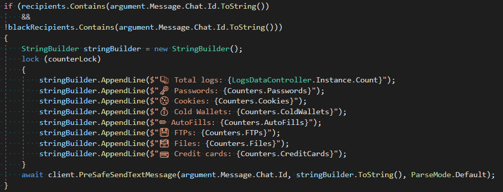 Figure 6. Telegram bot code for sharing statistics