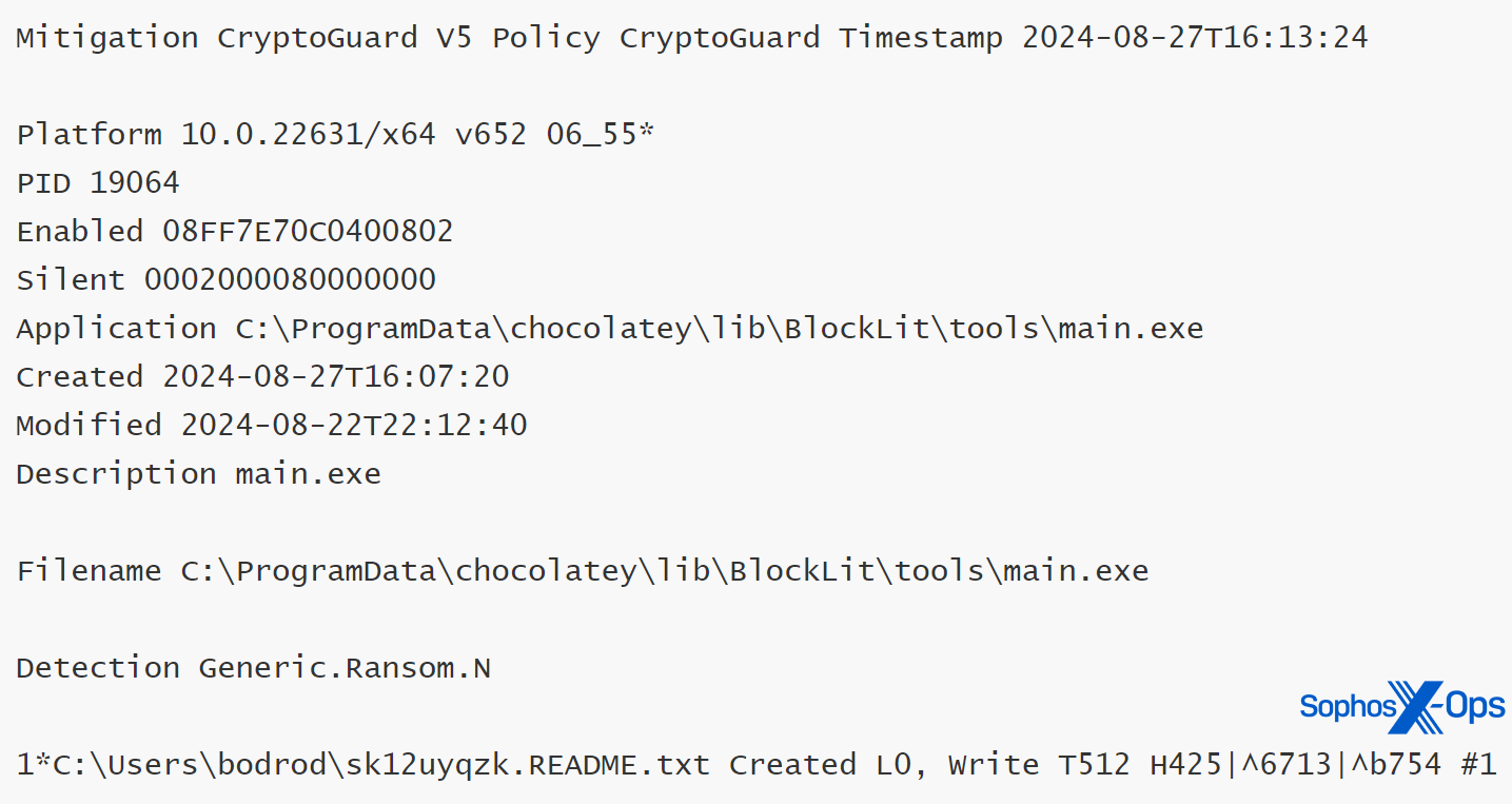 A screenshot of text ('thumbprint information') from CryptoGuard