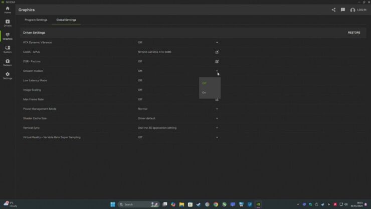 Nvidia app Smooth Motion 2025 01 31 08 15 45
