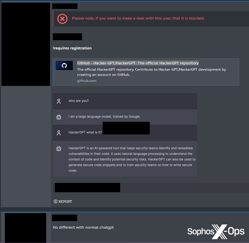 A screenshot from a criminal forum