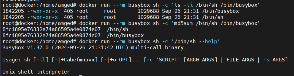 /bin/sh is replaced by the /bin/busybox on the BusyBox based containers