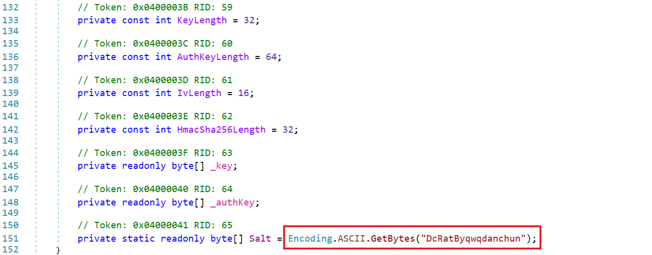Figure 6. Extraction of the Salt value in the constructor of VenomRAT’s cryptography class