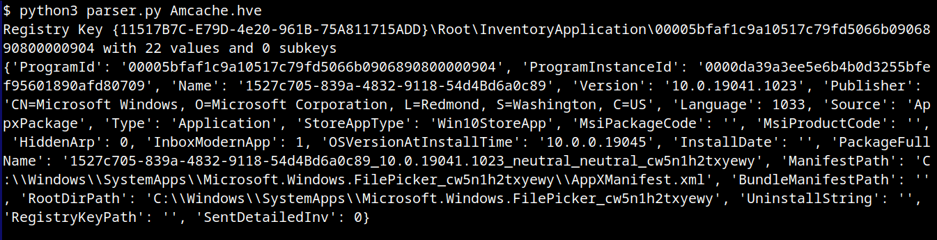 InventoryApplication subkeys