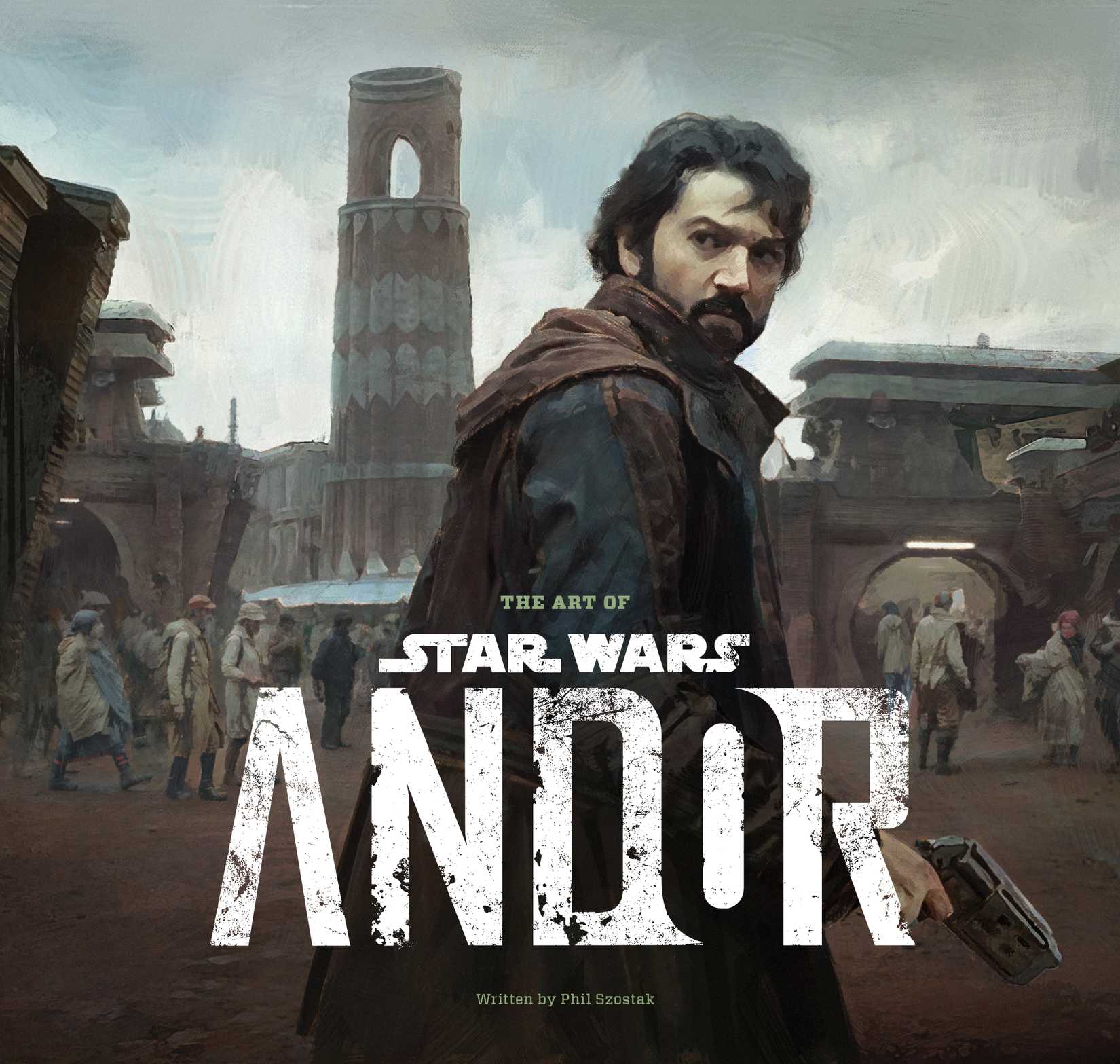 The official Art of Andor cover from Chester Carr. It shows Cassian Andor looking over his shoulder while on Ferrix.